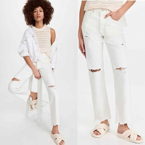Moussy Denim - NWT Moussy Vintage - White/Ivory Odessa Wide Straight jeans. Distressed. 28 (6)